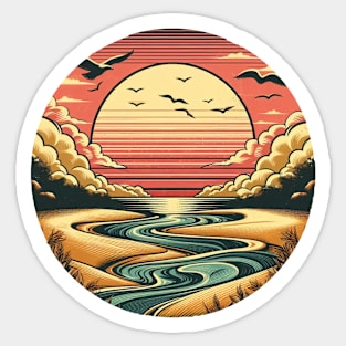 Sunset with Birds and River Sticker